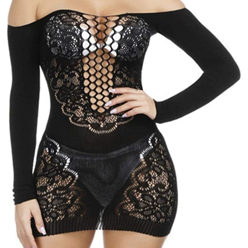 Fishnet Lingerie Long Sleeve BabyDoll Bodysuit Che